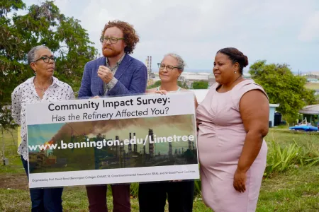 Anthropologist David Bond at a Press Conference with Community Leaders in St. Croix, US Virgin Islands to demand accountability after the Limetree Refinery rained crude oil and petrochemicals down on the neighborhoods that surround the facility (June 17, 2021)